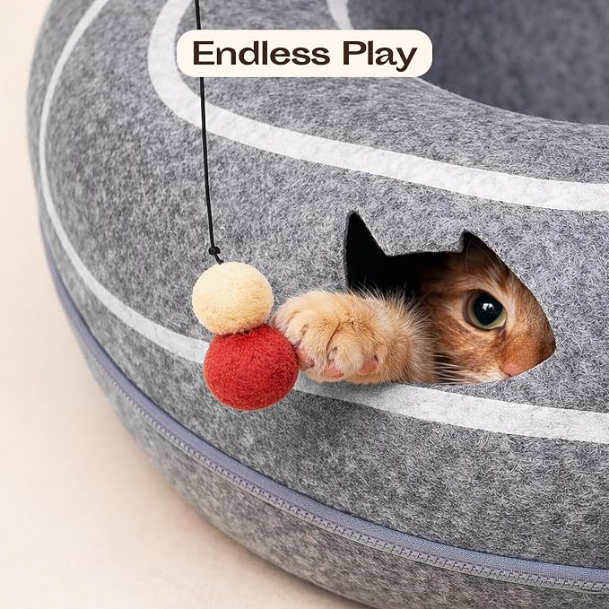Peekaboo Cat Cave Donut - Cat Tunnel Bed for Indoor Cats – Cute Patterns Hideaway for Multiple & Large Cats, Scratch-Resistant (Dark Gray) - Image 9