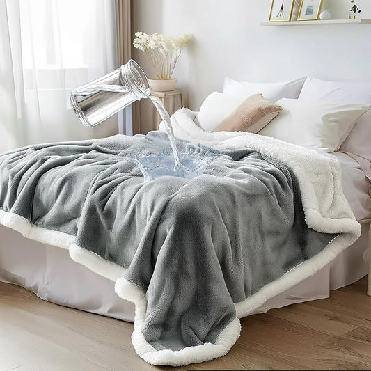 Waterproof Blanket Twin Size - Sherpa Fleece Reversible Throw, Soft Warm Leak-Proof Bed & Couch Protector for Kids, Pets & Everyday Spills (Velvet Gray/Cloud White, 65x90 by BeddingAid
