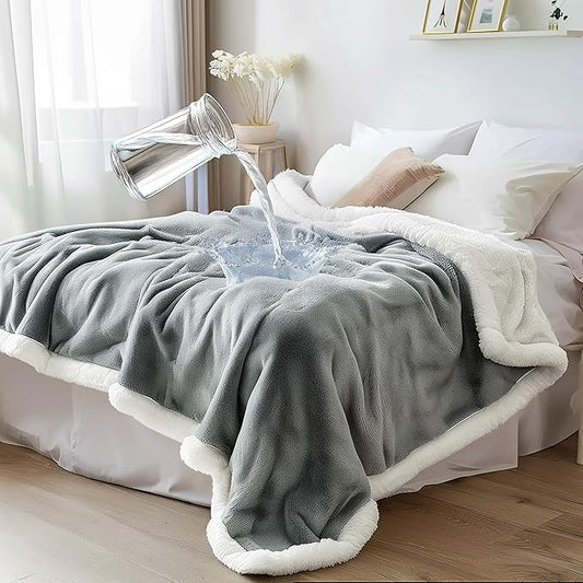 Waterproof Throw Blanket - Sherpa Fleece Reversible Cover, Soft Warm Leak-Proof Bed & Couch Protector for Kids, Pets & Everyday Spills (Velvet Gray/Cloud White, Throw 50x60 by BeddingAid
