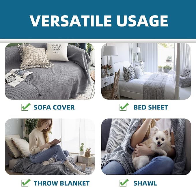 Homcosan Sofa Slipcovers Towel Cover Cotton Knit Geometrical Couch Cover for 3 Seat Cushion Couch Furniture Pet Protector Stylish Throws for Sectional Couch(Grey, Sofa-3 Seater) - Image 6