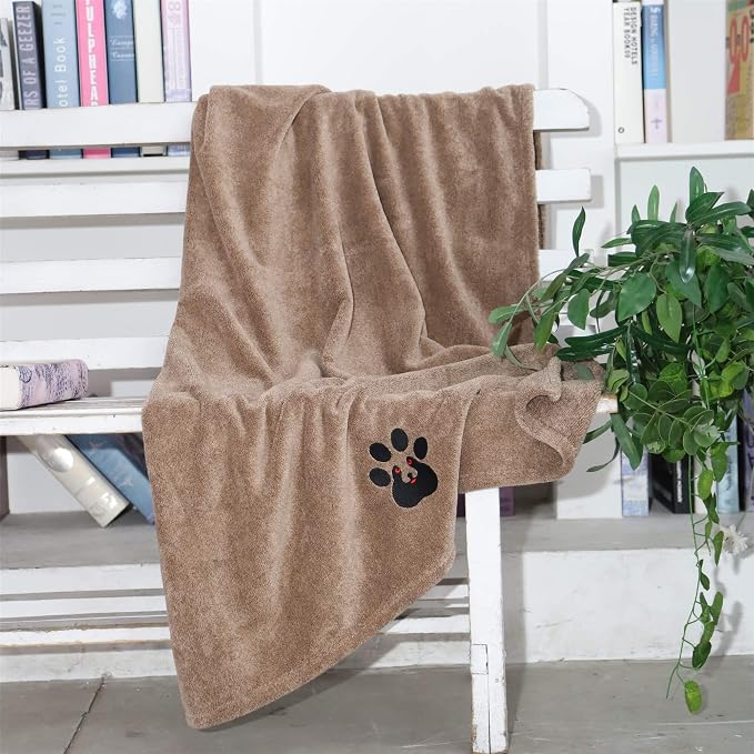 Dogvingpk Extra Large Dog Towel Super Absorbent Soft Quick Drying Microfiber Pet Bath Towels for Large & Medium Dogs (XL-55" * 36", Brown) - Image 7