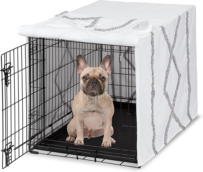 Sweet Jojo Designs 30in. Small/Medium Dog Crate Cover (Grey Boho Modern Tuft) Pet Cage, Kennel Covers (Bohemian, Farmhouse, Shabby Chic, Designer, Neutral, Elegant, Minimalist, Gray Tufted Cotton) by SweetJojoDesigns