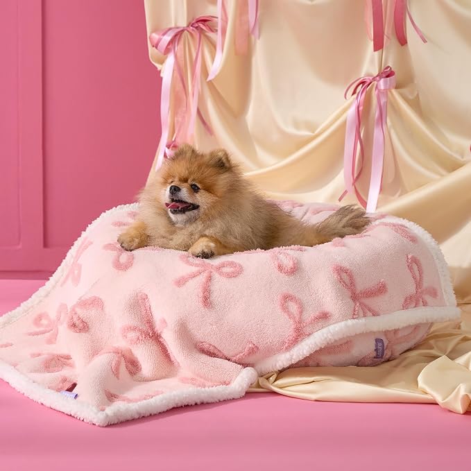 LE SURE Waterproof Dog Blankets for Small Dogs Cute Cozy 3D Jacquard,25x35 | Puppy Blanket for Cat Aesthetic Gift, Warm Soft Sherpa Throw Washable, Reversible Pet Couch Protector, Pink Taffy - Image 2