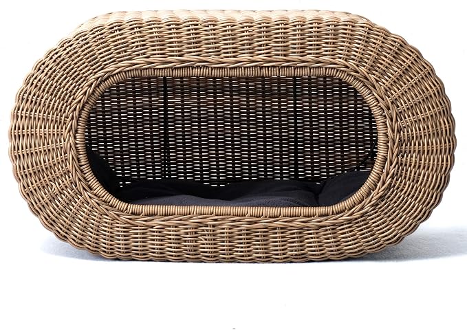 Fun Stackable Wicker Cat Hideaway House - Interactive Play Rattan Cat House for Indoor Cats Kitty, Pet Friendly Top/Side House Entry, Cat Bed Enclosed - Image 8