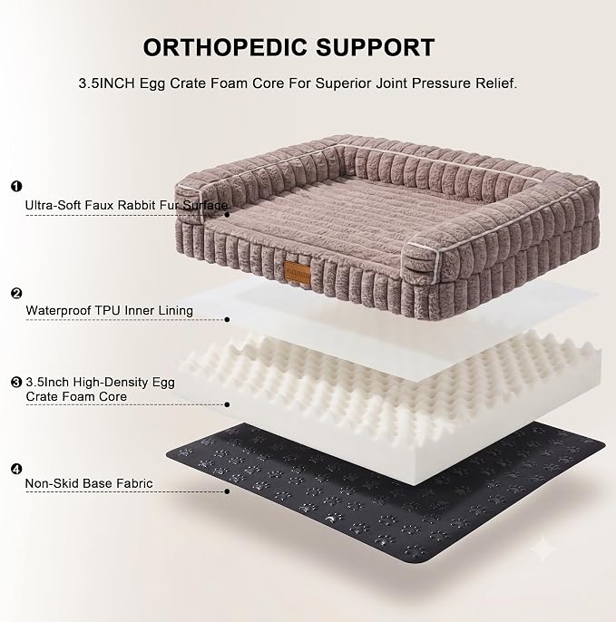 Orthopedic Calming Large Dog Bed Pet Sofa Bed 48''X30'' Taupe | 3-Sided Pet Couch Large Sized Dog, Soft Egg-Crate Foam Dog Mat, Waterproof Removable Washable Cover, Nonskid Bottom Cat Bed - Image 6