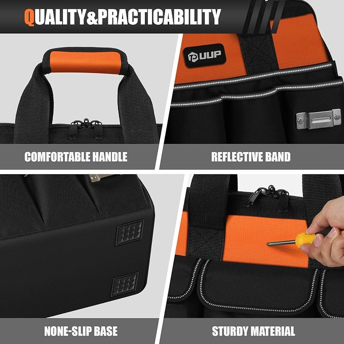 UUP Tool Bag ExtraLarge 20", Heavy Duty Spacious Tool Box Organizer, Orange | 16 Pockets & MOLLE. Detachable Strap & Handle. Non-slip Base, Metal Buckle. 30lb Holds Tools on Truck, Garage, Men Gift. - Image 5