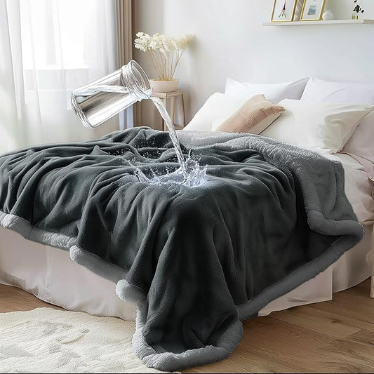 Waterproof Blanket Twin Size - Sherpa Fleece Reversible Throw, Soft Warm Leak-Proof Bed & Couch Protector for Kids, Pets & Everyday Spills (Charcoal Grey/Silver Grey, 65x90 by BeddingAid