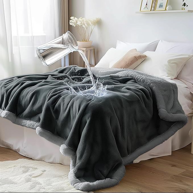 Waterproof King Size Blanket - Sherpa Fleece Reversible Throw, Soft Warm Leak-Proof Bed & Couch Protector for Kids, Pets & Everyday Spills(Charcoal Grey/Silver Grey, King 90x108) by BeddingAid