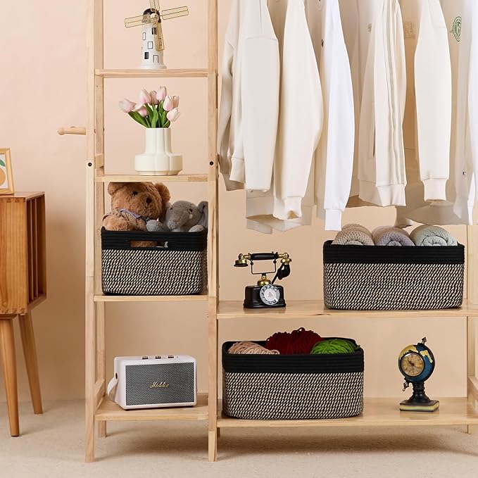 MiniArk Large Storage Baskets for Organizing, 17 x 13 x 7.5” Closet Shelf Baskets for Clothes Blanket Towels, Baby Nursery, Toy Bins Box, Woven Rope Baskets, 4 Packs Woven Brown - Image 3