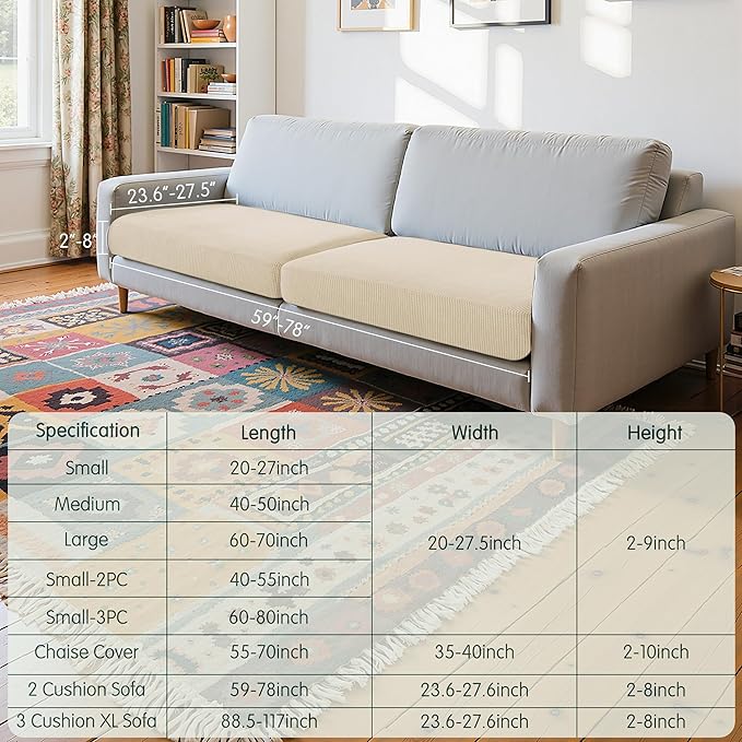 CHUN YI 2 Piece Couch Cushion Covers for Sofa Seat Slipcovers Suitable with Spandex Jacquard Washable Fabric (2 Piece Sofa Cushion Covers, Ivory) - Image 3
