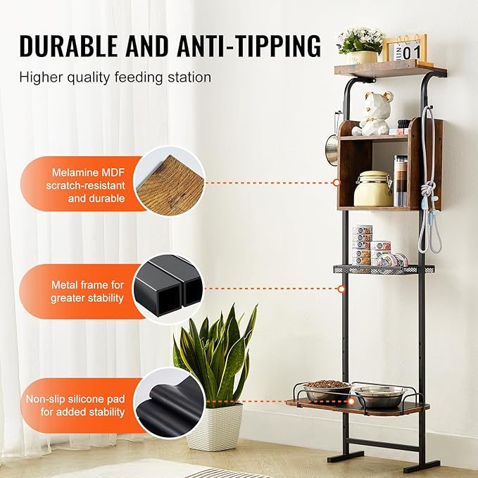 VEVOR Elevated Dog Bowls with 7 Adjustable Height, Dog Feeding Station with Storage, Raised Dog Bowl Stand, Lifted Dog Bowl Holder Cabinet Shelf with Pet Food Toy Organizer for Large Medium Small Dogs - Image 4