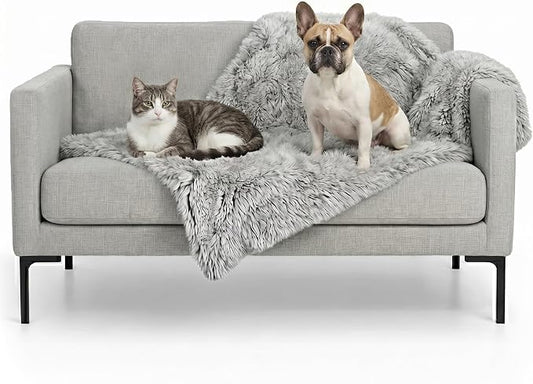 Furhaven Waterproof Throw Blanket for Dogs & Indoor Cats, Washable - Shaggy Plush Calming Long Faux Fur & Velvet Dog Blanket - Mist Gray, Medium by FurHaven