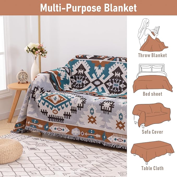 Homcosan Sofa Slipcovers Towel Reversible Geometrical Sectional Couch Cover Sofa Blanket for 3 Seat Boho Sofa Cover with Tassels Couch Protector for Pets, Kids - Image 4