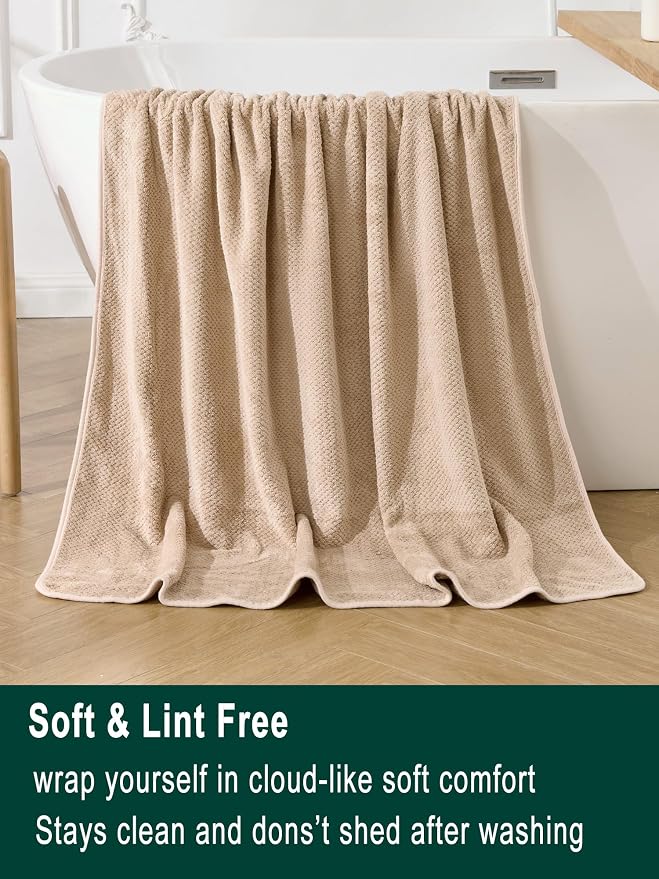 Extra Large Bath Sheets Set 6-Piece, 2 Bath Towels 40x80 Inches, 2 Hand Towels, 2 Washcloths, Soft Absorbent Quick Dry Microfiber Towels for Bathroom Beach Pool Gym Spa, Beige - Image 4