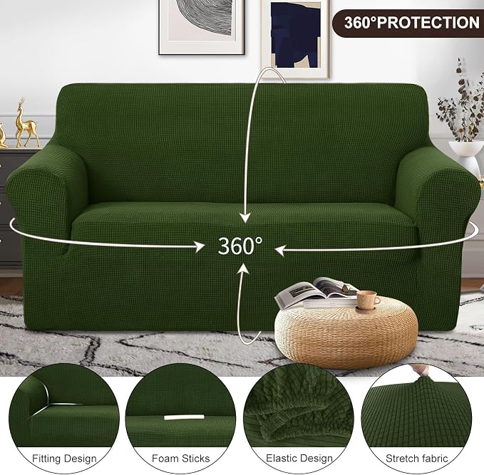 U-NICE HOME Oversized Stretch Loveseat Couch Cover, Bronze Green | 2 Cushion Sofa, 1-Piece Sofa cover, Washable, Pet friendly, Furniture protector, Polyester Spandex Jacquard fabric - Image 3