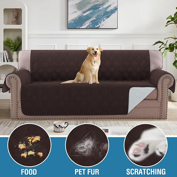 H.VERSAILTEX Sofa Cover 100% Waterproof Slipcover Furniture Protector, Washable Couch Cover with Non-Skid Backing and Elastic Straps for Kids, Dogs, Pets(Sofa, Brown) - Image 4