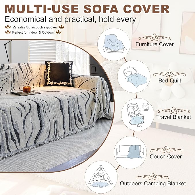 ROOMLIFE Couch Cover 3 Cushion Sofa, Washable Non Slip Furniture Sofa Protector Cover, Soft Chenille Sofa Slipcovers Sectional L Shape Dogs Couch Cover Throw Blanket with Tassels 71''X118'' - Image 5