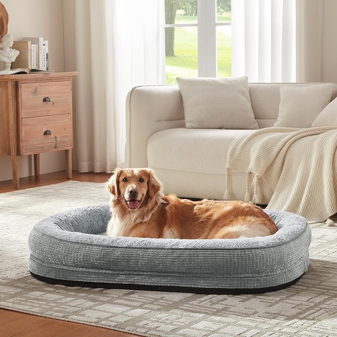 JOEJOY Orthopedic Dog Bed for Large Dogs, Egg-Crate Memory Foam Pet Bed with Bolster Sides, Waterproof Lining, Removable Washable Cover & Non-Slip Bottom, Light Grey - Image 6