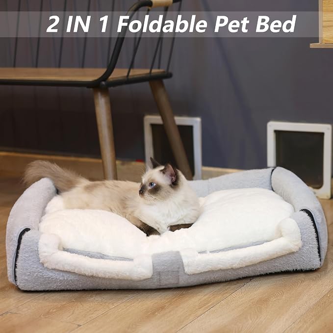 Cat Bed for Indoor Cats，Foldable cat cave，Anti-Slip & Water-Resistant Bottom，cat Houses for Indoor Cats or Small Dogs, Kitten Tent, Rabbit Double Hole Bed:(27.5"×15.3"×15" - Image 3