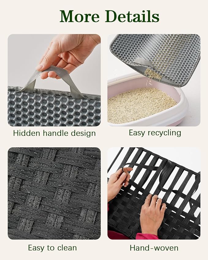 SETVSON Cat Litter Box Enclosure Furniture, Hidden Litter Box, Cat Litter Box Cabinet with 2 Litter Mats, Handwoven Rattan Large Space Cat House, Indoor for Living Room, Bedroom, Apartment Black - Image 4