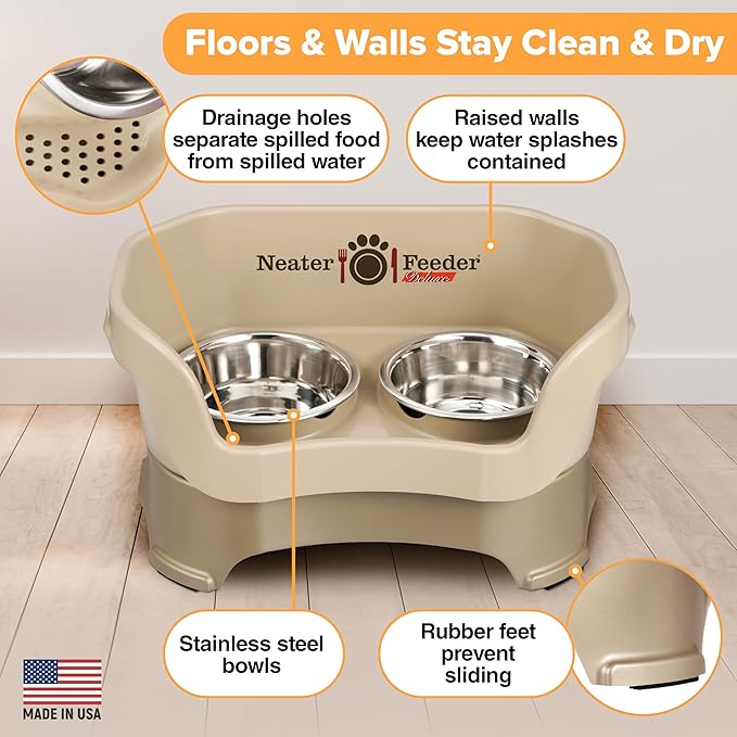 Neater Pet Brands Neater Feeder Deluxe Mess Proof Dog Bowls Elevated for Medium Dogs 19-40 lbs, Made in USA, No Spill Raised Dog Food Bowl Stand Feeding Station, Food and Water Bowl Set, Cappuccino - Image 3
