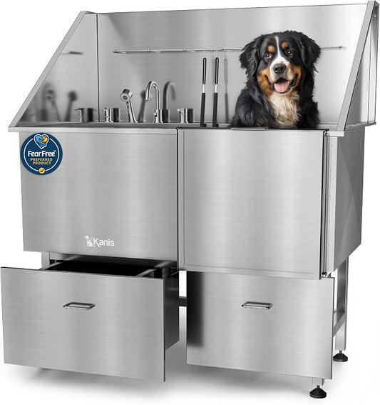 KANIS Professional Dog Washing Station 304 Stainless Steel Pet Wash Sink | Grooming Bathtub w/Shower, Floor Grates and Storage for Large, Medium & Small Pets by KANIS