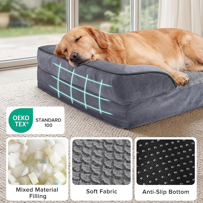 INVENHO L Plus Orthopedic Dog Bed for Large Dogs, Washable Dog Sofa with Egg-Crate Foam, Waterproof Lining and Non-Skid Bottom - Image 4