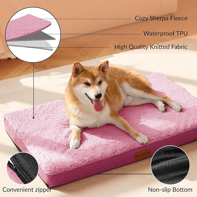 Patas Lague Orthopedic Large Dog Bed Washable Pet Sofa Mat 42''X28'' Pink | Egg-Crate Foam Dog Couch For Large Sized Dogs, Waterproof Removable Cover, Soft Pet Crate Bed With Nonskid Bottom - Image 3