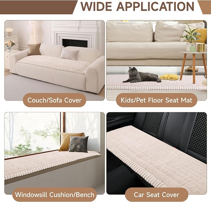 OTOB Couch Covers for Sofa Pet Friendly, Washable & Non Slip Fuzzy Dog Couch Cover Sofa Slipcovers Love Seat, Soft Plush Cozy Furniture Protector Cushion Mat, All Seasons (Beige, 27.6" x 59.1") - Image 6