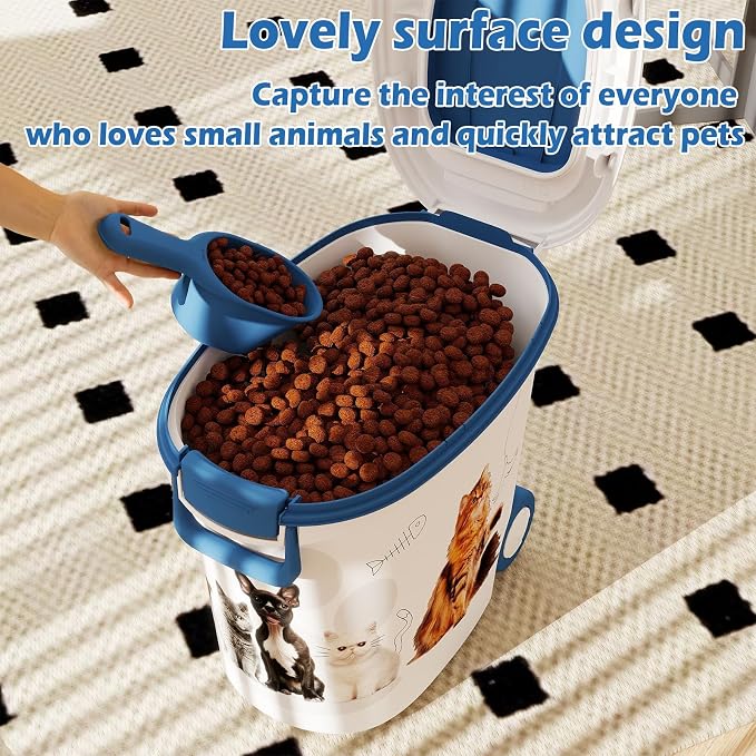 DRATO Cat Food Storage Container with Removable Wheels, Extra Large Capacity Sealed Lid Design for Easy Cleaning, Multi-Purpose Pet Food Container Bowl Scoop Included. - Image 5