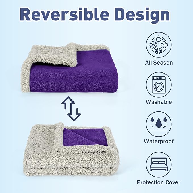 Kritter Planet Waterproof Bed Blanket for Dogs, Washable Stain Proof Pad Bed Cover, Reversible Leakproof Furniture Protector, Liquid Proof Blanket for Couch Sofa, 80x60 inch, Queen Size, Purple - Image 2