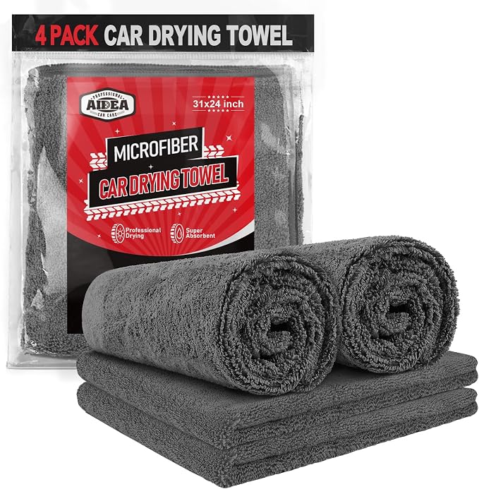 AIDEA Microfiber Towels for Cars-4PK, Large Professional Car Drying Towel, Scratch-Free & Absorbent Drying Towel for Cars, SUVs, RVs, Trucks, and Boats, 24inx 31in, Grey by AIDEAHOME