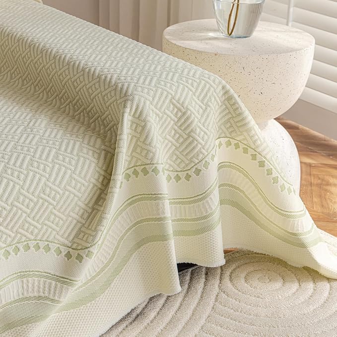 STACYPIK Cooling Ice Silk Sofa Cover for Pets, Geometric Jacquard Couch Cover for 2 Cushion Couch Washable, Boho Summer Loveseat Protector for Sectional, Versatile Throw Blanket, Light Green-71X118IN - Image 5