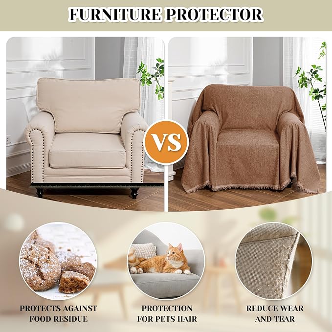 MEETSKY Oversized Chair Cover Armchair Small Couch Cover Single Sofa Cover for Dog Couch Cover for Sofa Recliner，Chenille Sofa Throw Cover for Pets Sofa Cover Thick Washable, 71" x 91", Camel - Image 2