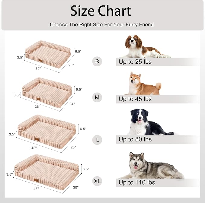 Orthopedic Calming Large Dog Bed Pet Sofa Bed 48''X30'' Beige | 2-Sided Pet Couch Large Sized Dog, Soft Egg-Crate Foam Dog Mat, Waterproof Removable Washable Cover, Nonskid Bottom Cat Bed - Image 7
