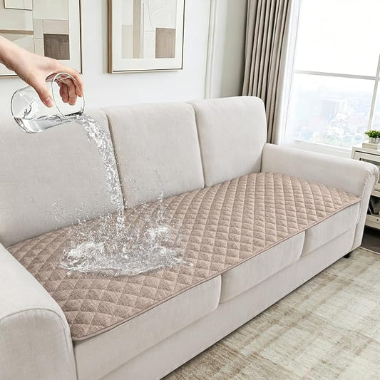 Dog Couch Cover for Sofa 100% Waterproof Faux Linen Sofa Covers for 3 Cushion Couch Washable Pet Friendly Sofa Slipcovers Non Slip Quilted Furniture Seat Protector (27.6x83 in, Khaki) by HYZOTEX
