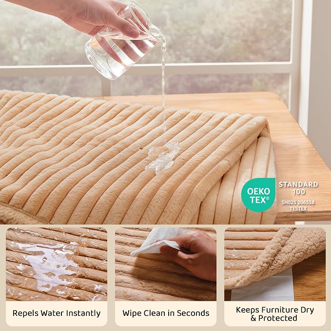 Qeils Waterproof Calming Dog Blanket for Medium Dogs, Noiseless Soft Plush Pet Blanket for Cats, 500GSM Thick Faux Fur Pet Throw, Couch Furniture Protector for Puppy, Sand Beige, 30x40IN - Image 2