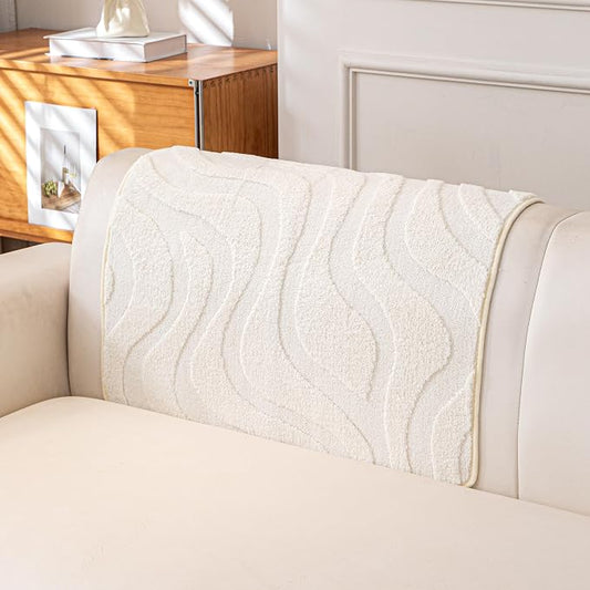 Couch Cover for 1 Cushion, Velvet Fleece Non-Slip Sofa Slipcover | Couch covers for Sofa Armrest Headrest, Furniture Protector for Dogs, L Shaped Sectional Cover, Wavy White, 36"X36" (1 Pcs) by KaviKon