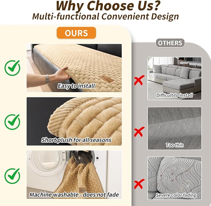 Couch Covers for Dogs Washable, Velvet Dog Couch Cover Protector, Fuzzy Plush Pet Sofa Cover for 3-4 Cushion Couch, Sofa Covers for Pets(1PC,Light Brown,27.6"x94.5",3-4 Seater Sofa Pad Cover) - Image 7
