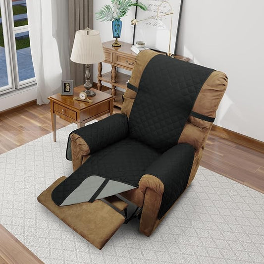 Reversible Chair Covers for Recliner Oversized, Black/Grey | Recliner Oversized Covers for Living Room with Elastic Straps, Water Repellent, Chair Protectors Covers for Dogs by LuxshareHome