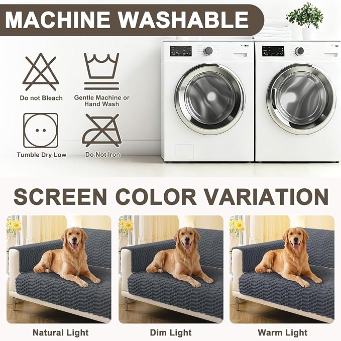 Smiry Waterproof Couch Covers for Dogs Washable, Non Slip Pet Sofa Cover | Plush Scratch Resistant Flannel Furniture Protector for Dogs, Dark Grey, 36" x 88" - Image 9