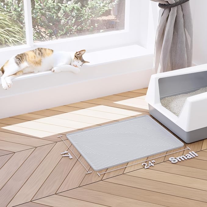 Cat Litter Box Mat - SM Small Medium Size 24 x 17 in, Water Proof, Kitty Litter Trapping Mat, Easy to Clean, Scatter Control, Odorless, Pet Supplies for Indoor Cats, Light Gray - Image 7