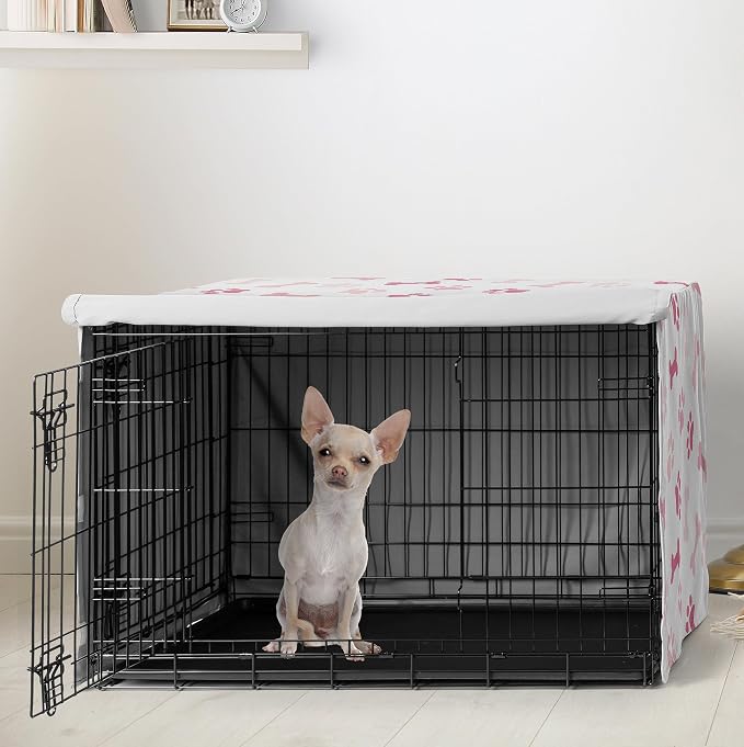 Sweet Jojo Designs 24in. Small Dog Crate Cover (Bones and Paw Prints) for Girls Pet Cage, Kennel Covers (Modern, Cartoon, Doggy, Puppy, Neutral, Paws Print, Whimsical, Playful, Pastel, Pink & White) - Image 2