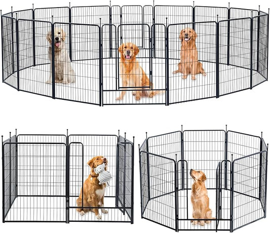 Dog Playpen,Portable Outdoor Dog Fence, Dog Playpen for Large/Medium/Small Dogs, Dog Fences for The Yard,with Doors Foldable Metal (40 inch, 16 Panels)