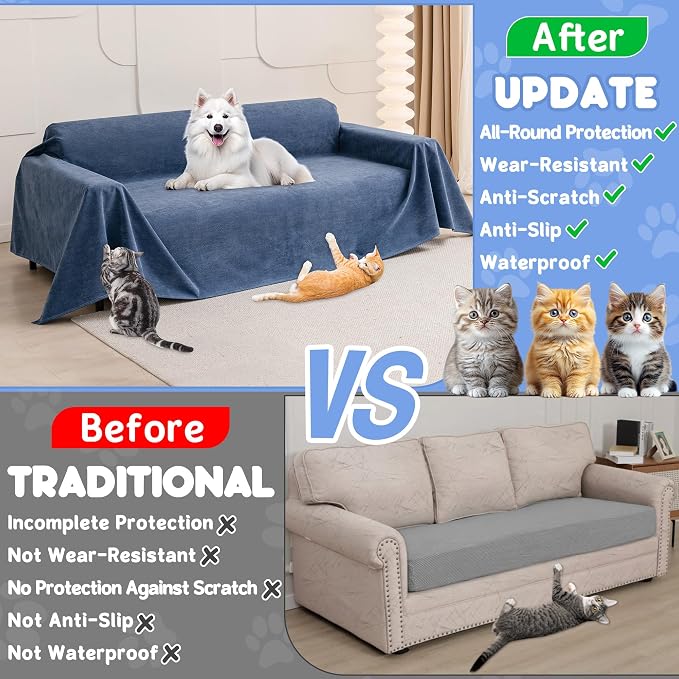 Loiion Cat Scratch Proof Furniture Protector Waterproof Sofa Cover 150"x71" | Pet-Friendly Couch Protector, Anti-Scratch & Anti-Slip Sofa Cover For Cats Dogs Kids, Machine Washable - Image 4