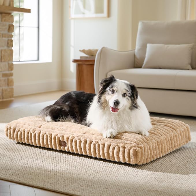 Bedsure ComfyFleece™ Fluffy Balanced Support XL Dog Bed for Crate,41x27 | Golden Ratio Chopped Foam & PP Cotton, Home Decor,Waterproof Liner, Removable Washable Cover, Nonslip Bottom,Sandy Beige by Unknown