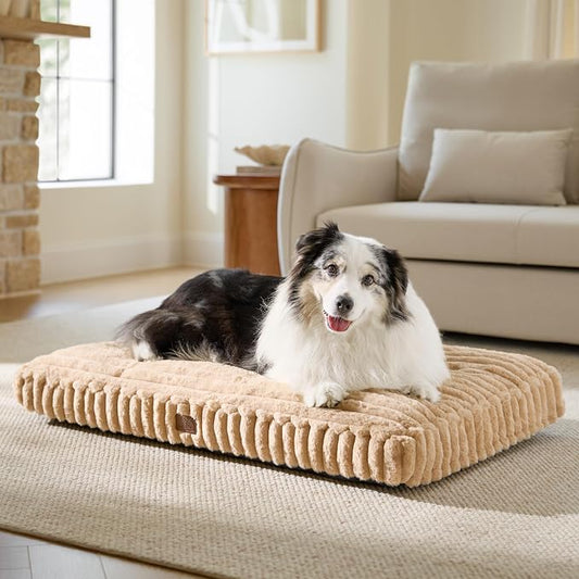 Bedsure ComfyFleece™ Fluffy Balanced Support XL Dog Bed for Crate,41x27 | Golden Ratio Chopped Foam & PP Cotton, Home Decor,Waterproof Liner, Removable Washable Cover, Nonslip Bottom,Sandy Beige by Unknown