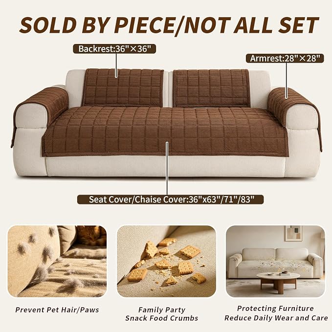 Velvet Couch Covers for Sectional Sofa Washable, Non-Slip L Shaped Sectional Couch Cover, Soft Pet Couch Covers for Sofa, Furniture Slipcovers for 2-3 Cushion Couch(1PC,35"x71",Dark Brown) - Image 5