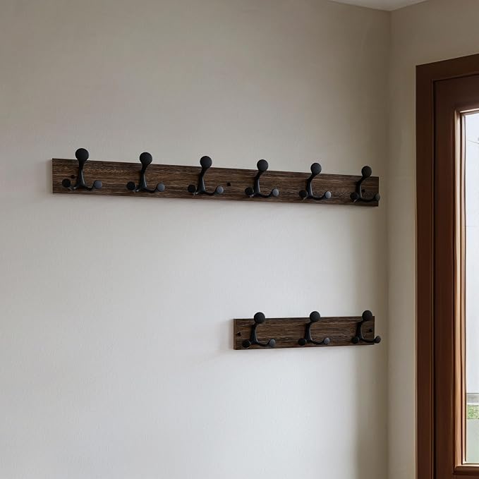SKOLOO 36-Inch Wood Burnt Coat Rack Wall Mount with 6 Triple Hooks - Ideal for Family Entrances, Classrooms, and Pet Supplies Storage - Perfect Coat Hooks for Wall, Pack of 2 - Image 3