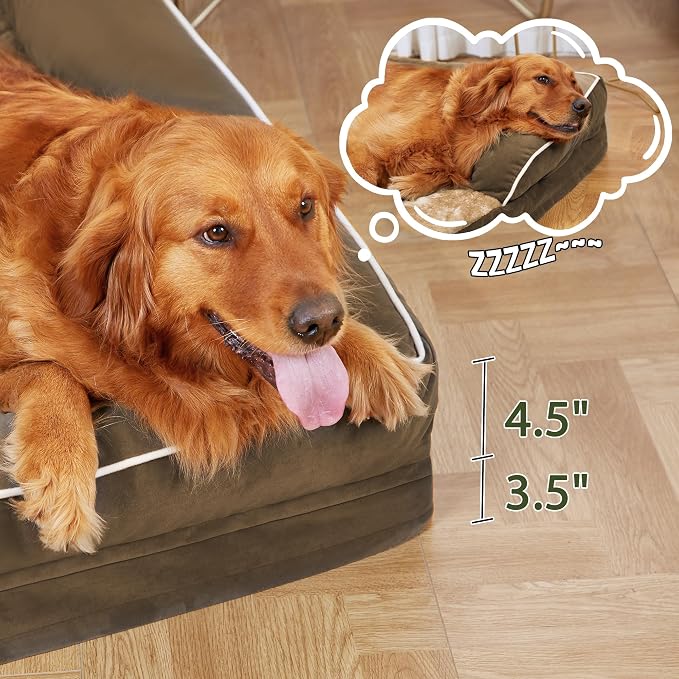 Orthopedic Washable Dog Bed for Extra Large Dogs, 53x42in, Brown | Orthopedic Foam Eases Joint Pressure, Bolsters Supports Head And Neck, Washable Pet Beds, Removable Cover, Non-Slip Bottom - Image 6
